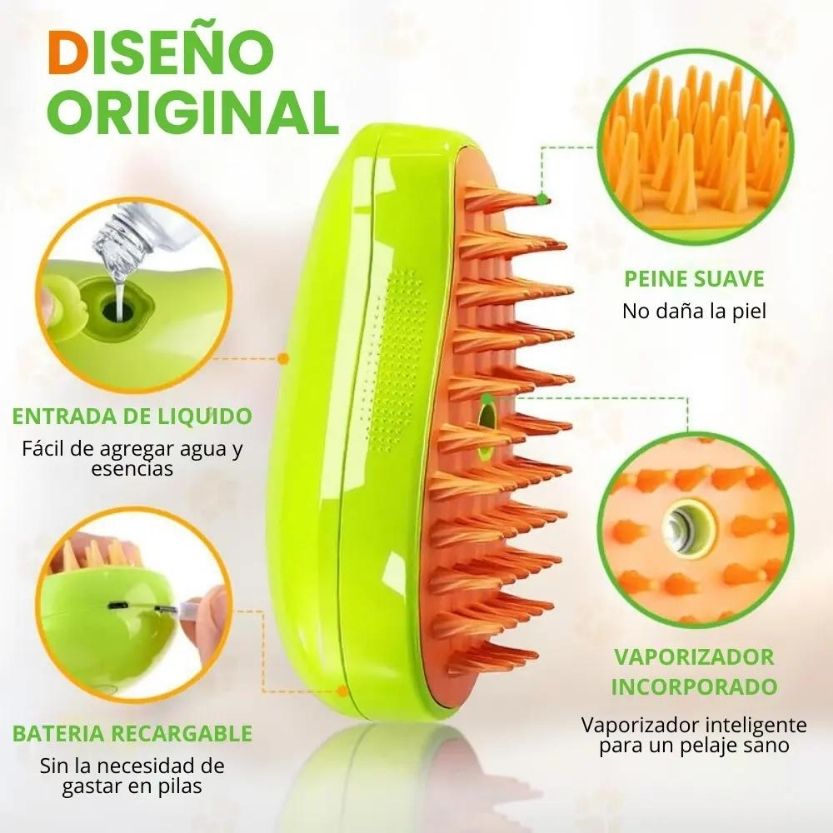 PETBRUSH® Cepillo vapor 3 en 1 + 1 libro de cuidado correcto para gatos gratis