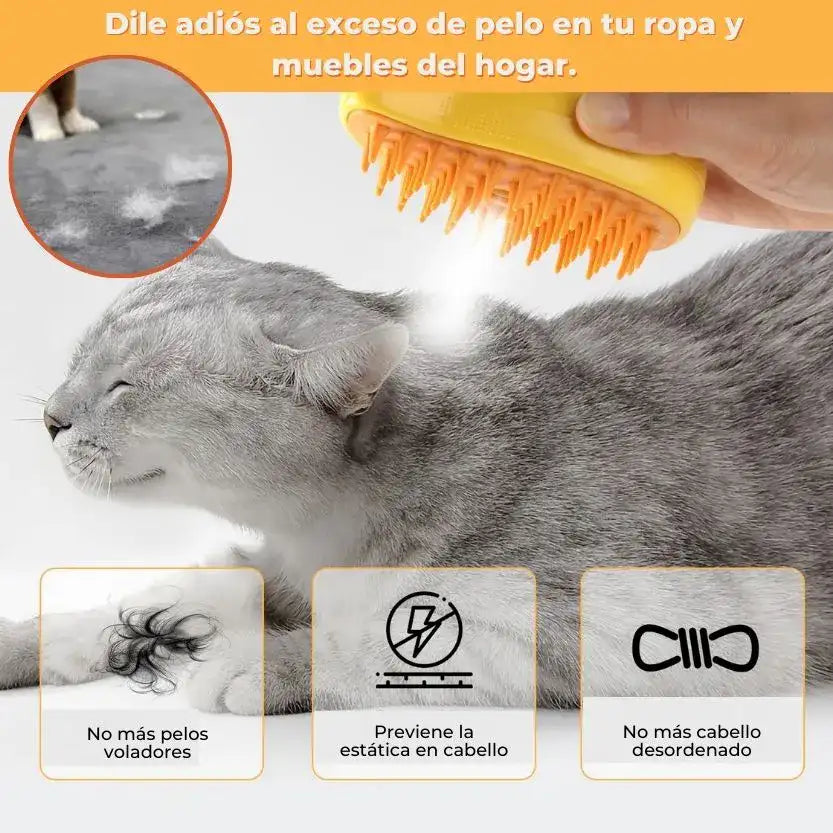 PETBRUSH® Cepillo vapor 3 en 1 + 1 libro de cuidado correcto para gatos gratis