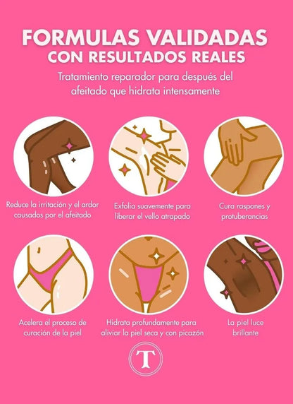 Aceite para después del afeitado de lujo | Tratamiento curativo aclarante e hidratante de la zona intima. Piel suave, sin irritaciones y con aroma irresistible.