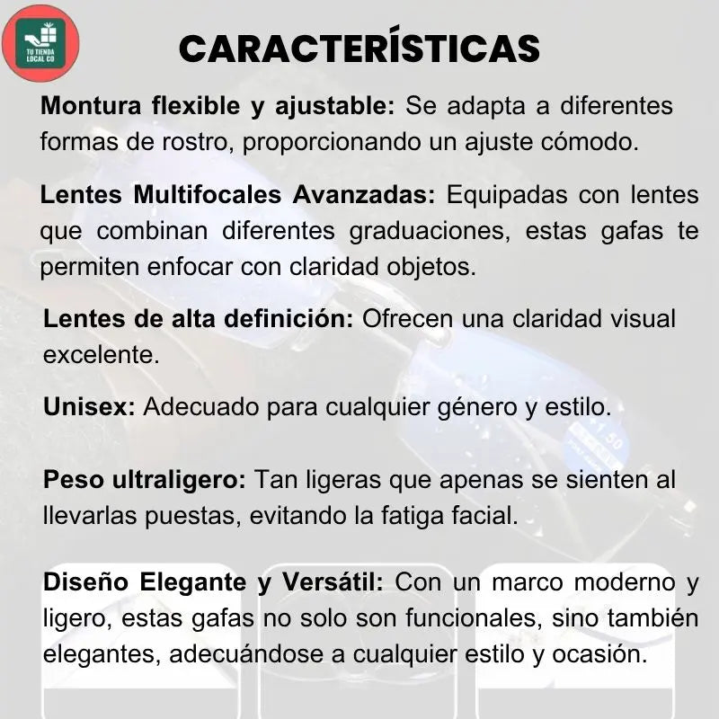 GAFAS MULTIFOCALES INTELIGENTES TR90 CON ZOOM AUTOMÁTICO, PROTECIÓN DE LUZ AZUL Y EFECTO FOTOCROMÁTICO +3.0+ 2.5 +2.0 +1.5
