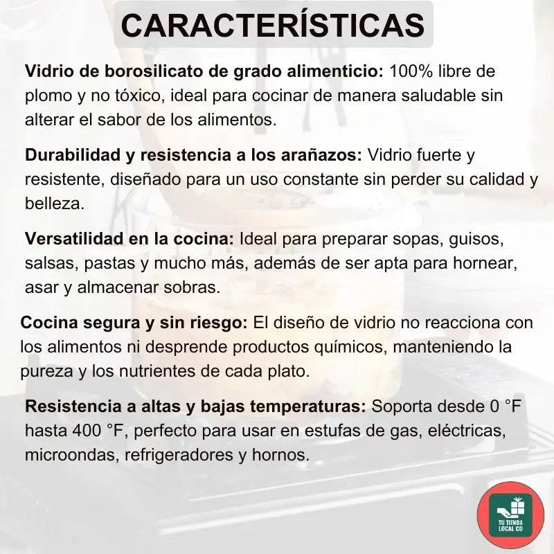 OLLA DE BOROSOLICATO GLASSFOOD® 100% ORIGINAL perfecta para preparar tus recetas favoritas 👨🏻‍🍳+ REGALO DE 5 RECETARIOS ADICIONALES