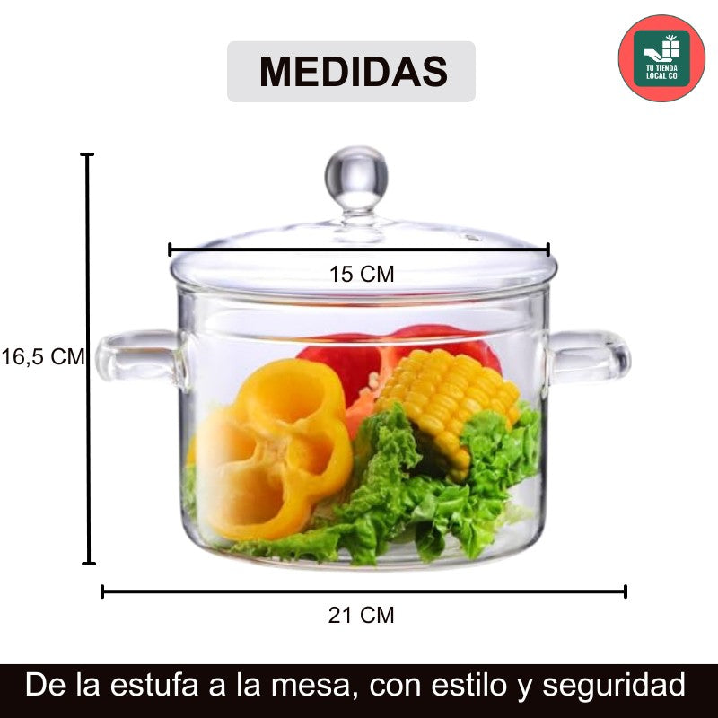 OLLA DE BOROSOLICATO GLASSFOOD® 100% ORIGINAL perfecta para preparar tus recetas favoritas 👨🏻‍🍳+ REGALO DE 5 RECETARIOS ADICIONALES
